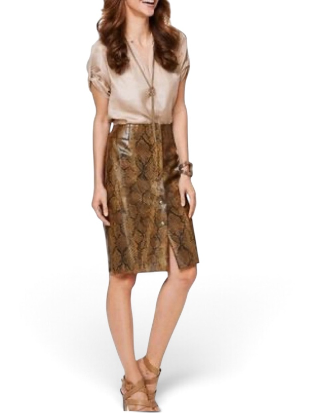 Snake print  Wool Blend Pencil Skirt - faux leather Small EUC